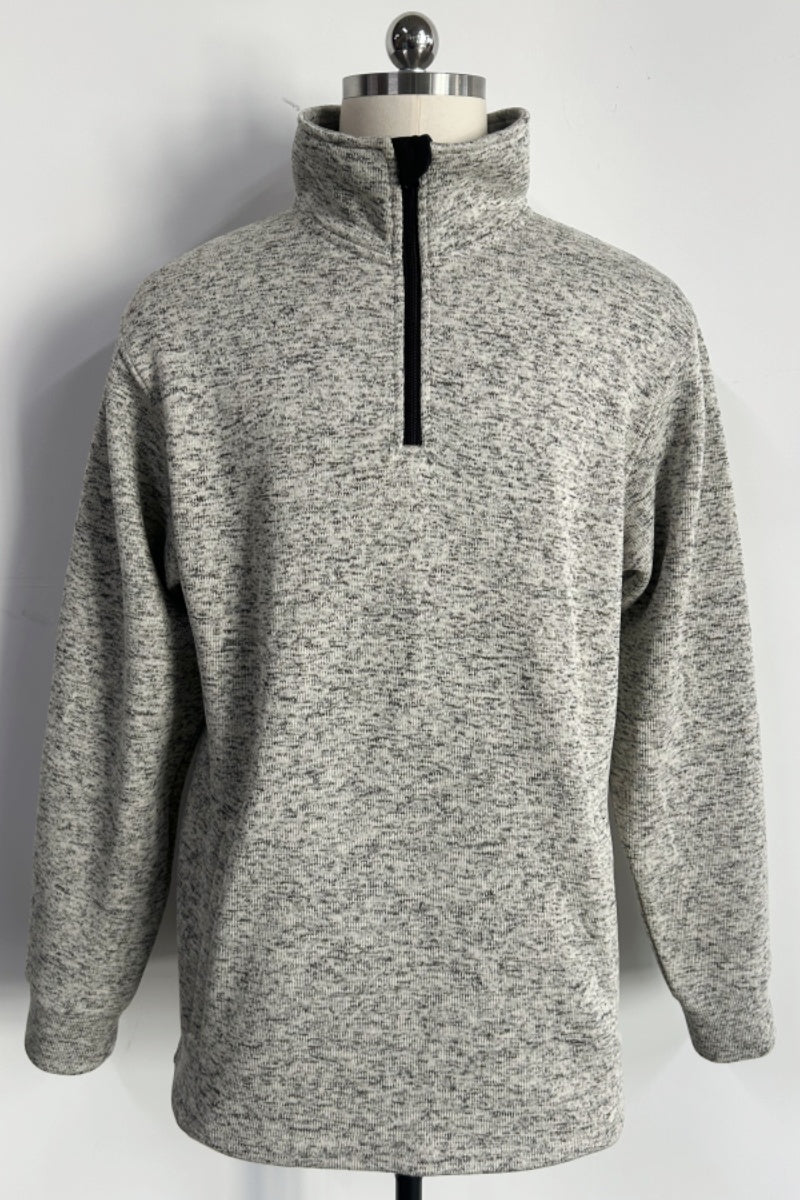 Men’s 1/4 Zip Fleece Pullover – 300GSM Speckle Polyester, Stand Collar,Hip Pockets-M-10-002-Oatmeal