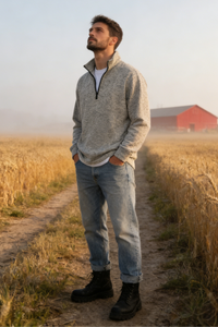 Men’s 1/4 Zip Fleece Pullover – 300GSM Speckle Polyester, Stand Collar,Hip Pockets-M-10-002-Oatmeal