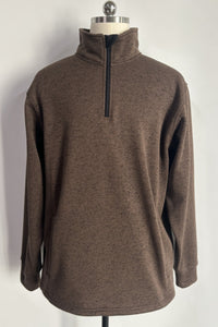 Suéter polar con cremallera de 1/4 para hombre, poliéster moteado de 300 g/m², cuello alto y bolsillos laterales, M-10-002, color chocolate oscuro