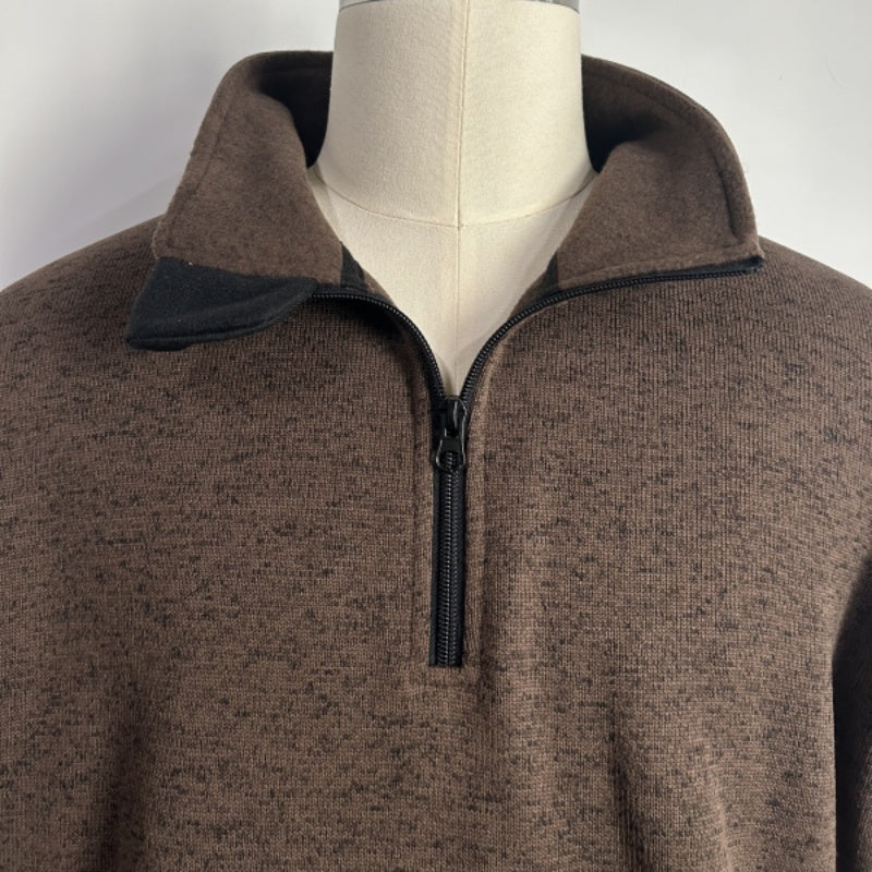 Suéter polar con cremallera de 1/4 para hombre, poliéster moteado de 300 g/m², cuello alto y bolsillos laterales, M-10-002, color chocolate oscuro