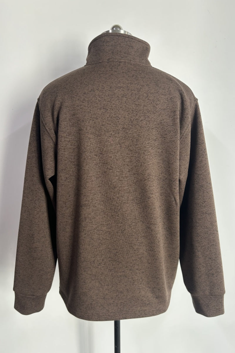 Suéter polar con cremallera de 1/4 para hombre, poliéster moteado de 300 g/m², cuello alto y bolsillos laterales, M-10-002, color chocolate oscuro