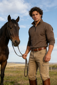 Suéter polar con cremallera de 1/4 para hombre, poliéster moteado de 300 g/m², cuello alto y bolsillos laterales, M-10-002, color chocolate oscuro