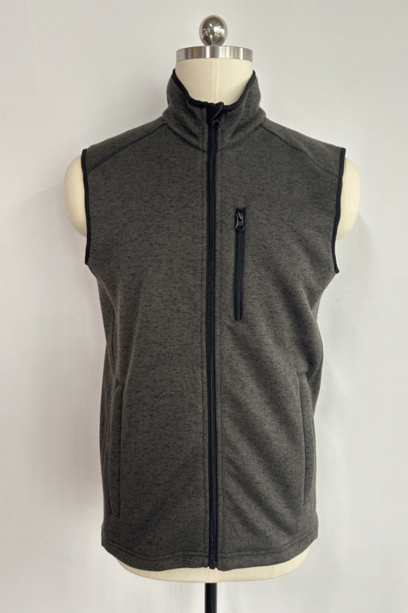 Men’s Full-Zip Fleece Vest |Zippered Pockets| Layering Essential|M-10-003-Heather Black
