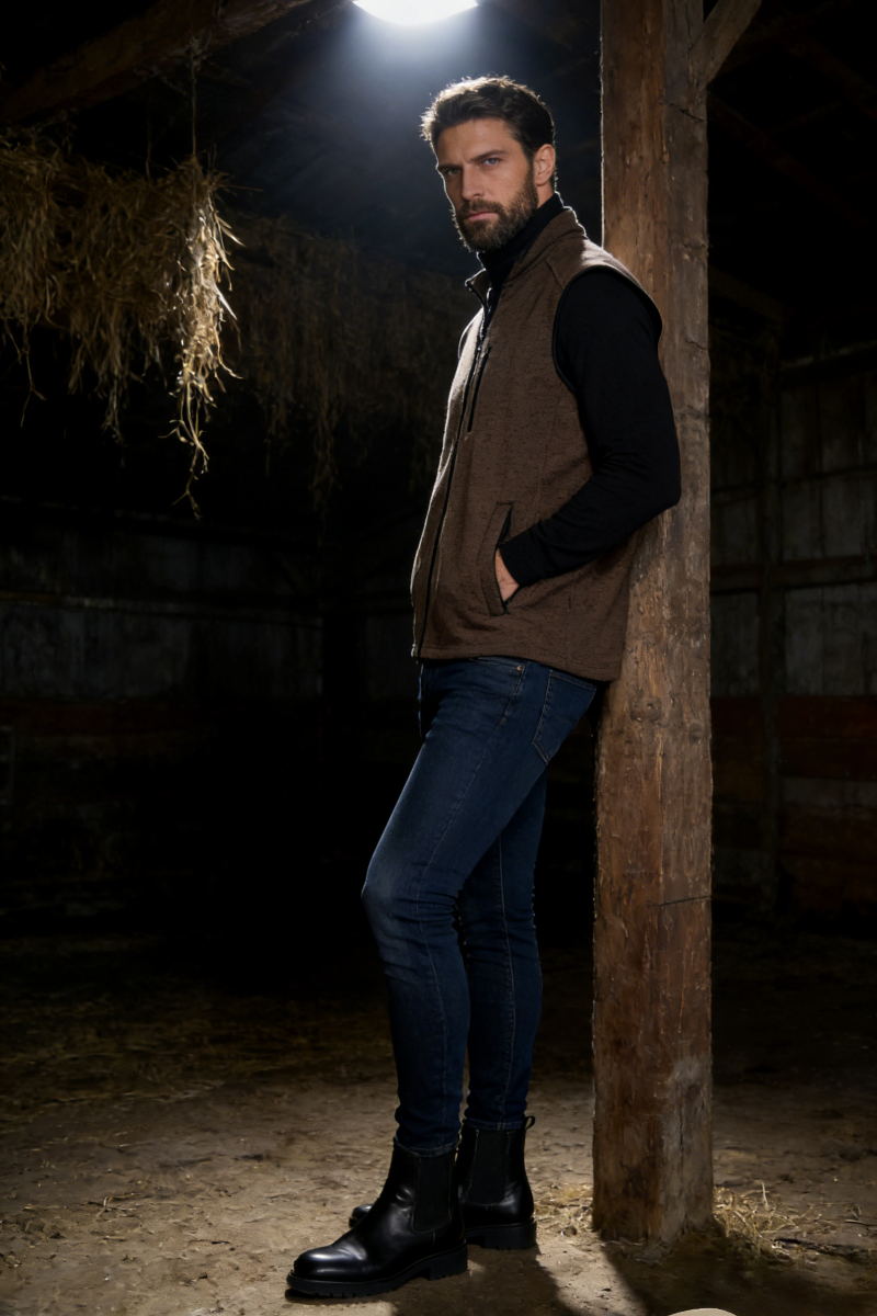 Men’s Full-Zip Fleece Vest |Zippered Pockets| Layering Essential|M-10-003-Dark Choc