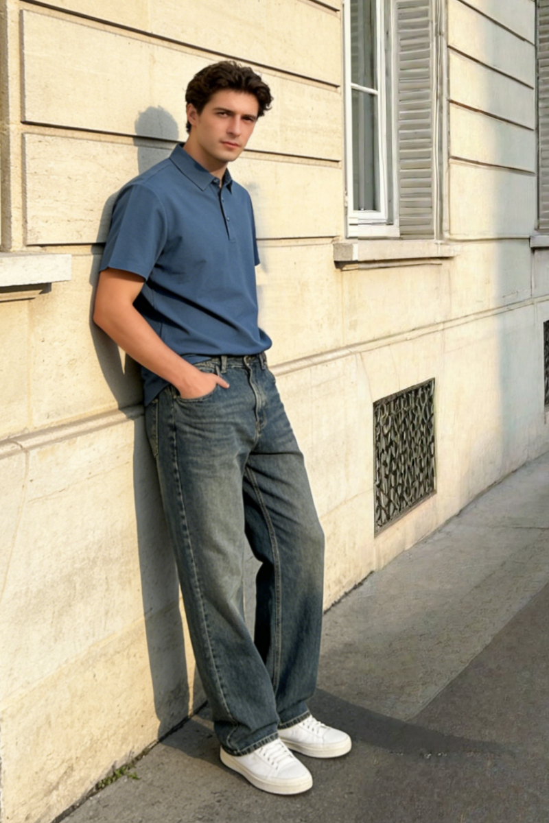 Performance Waffle Textured Heat-seamed Poloshirt Ideal for Golf Shirt or Activewear U-01-005 White,Denim