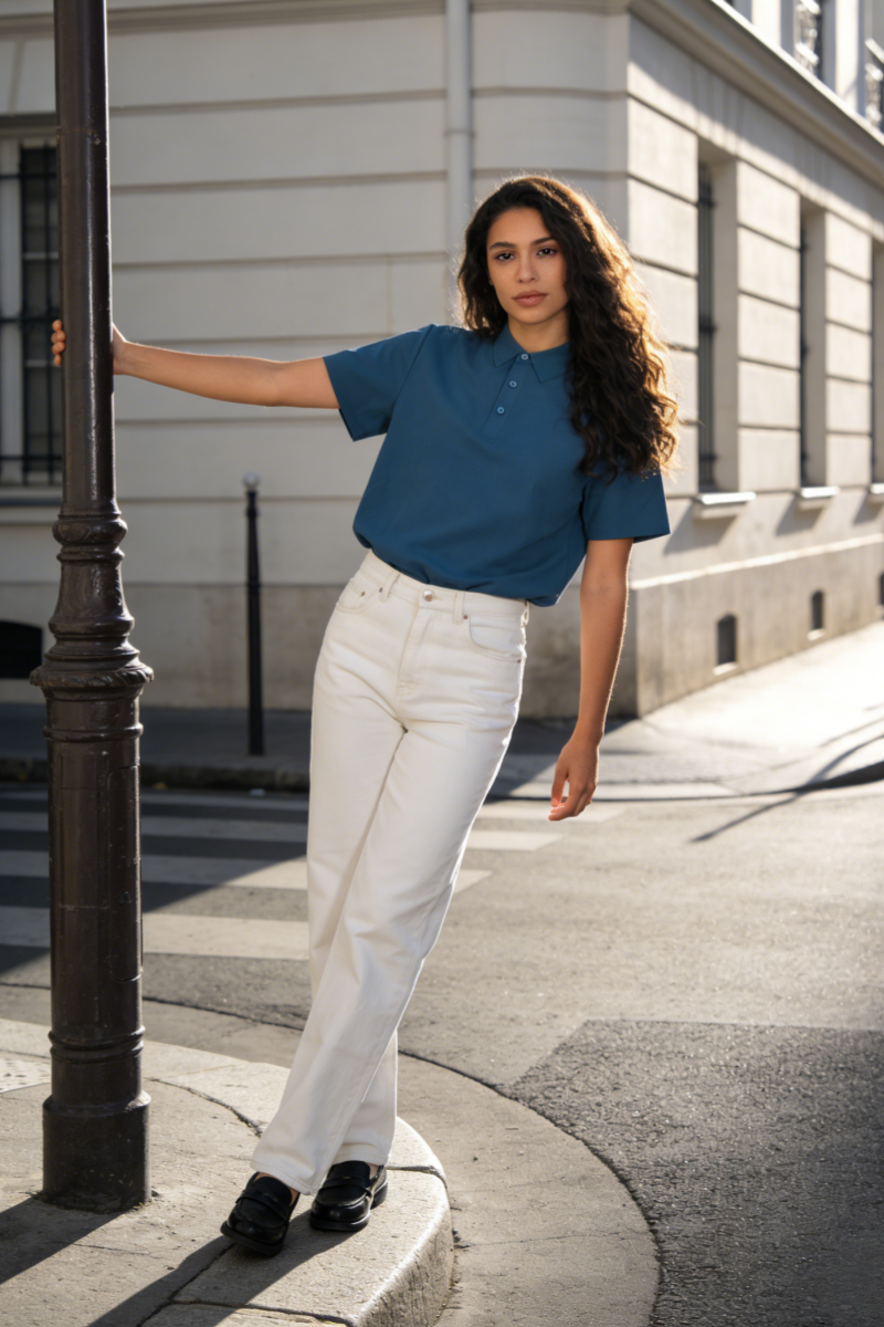 Performance Waffle Textured Heat-seamed Poloshirt Ideal for Golf Shirt or Activewear U-01-005 White,Denim