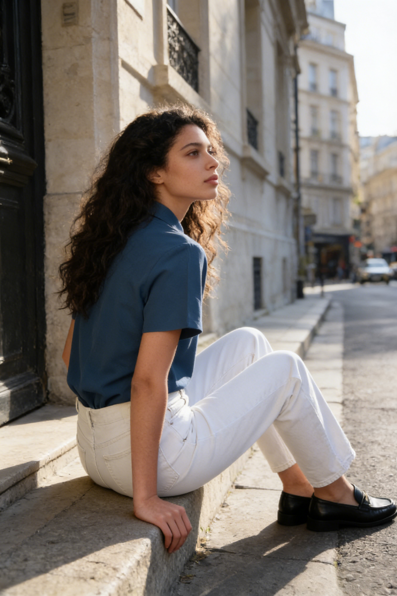 Performance Waffle Textured Heat-seamed Poloshirt Ideal for Golf Shirt or Activewear U-01-005 White,Denim