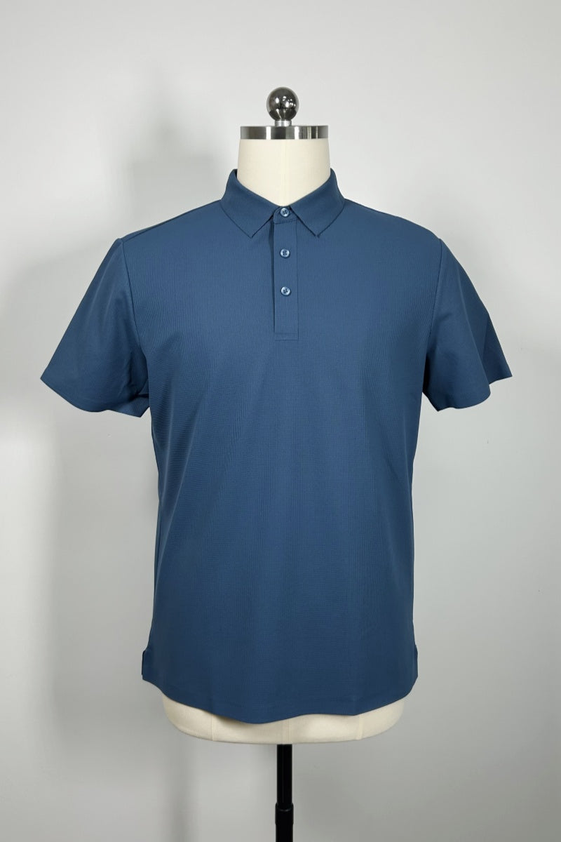 Performance Waffle Textured Heat-seamed Poloshirt Ideal for Golf Shirt or Activewear U-01-005 White,Denim