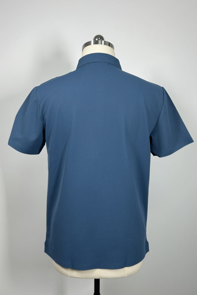 Performance Waffle Textured Heat-seamed Poloshirt Ideal for Golf Shirt or Activewear U-01-005 White,Denim