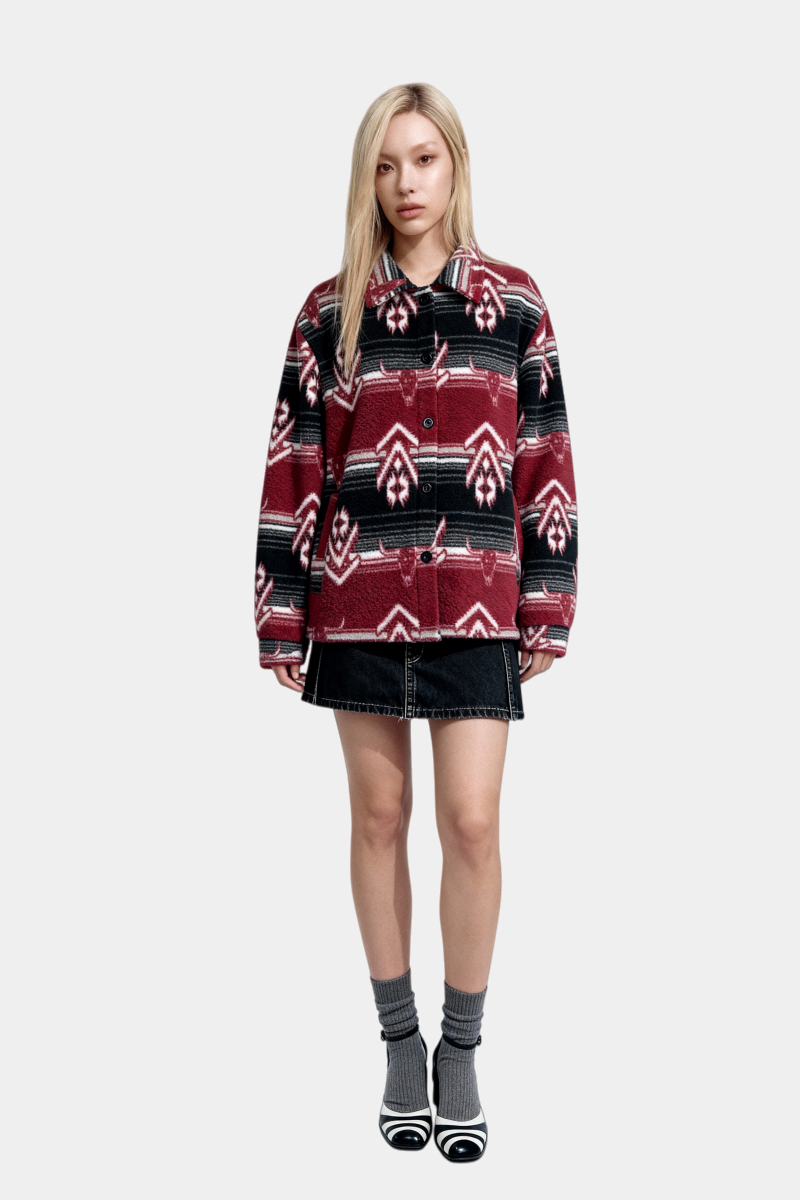 Unisex Big Fleece Shirts|Simple and Premium|Hip Pockets|Button-Up|W-06-001 BlackRed