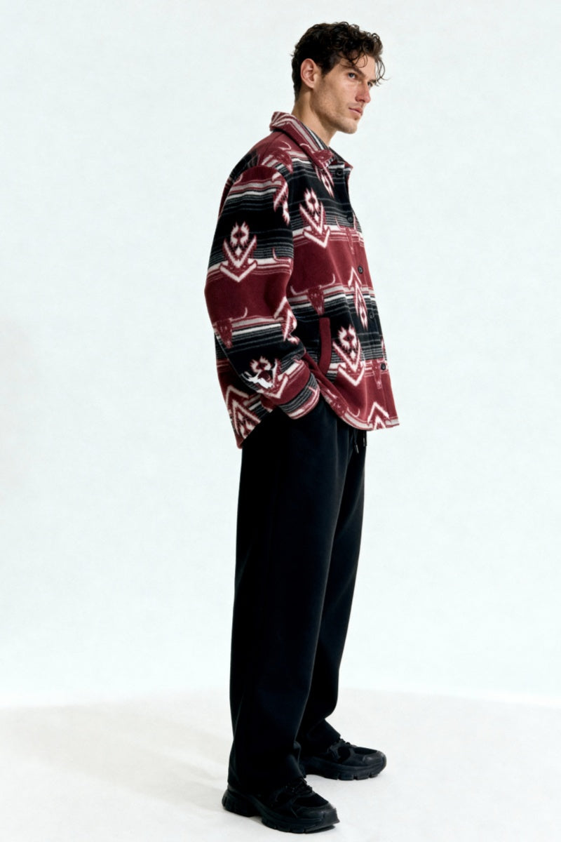 Unisex Big Fleece Shirts|Simple and Premium|Hip Pockets|Button-Up|M-06-001 BlackRed