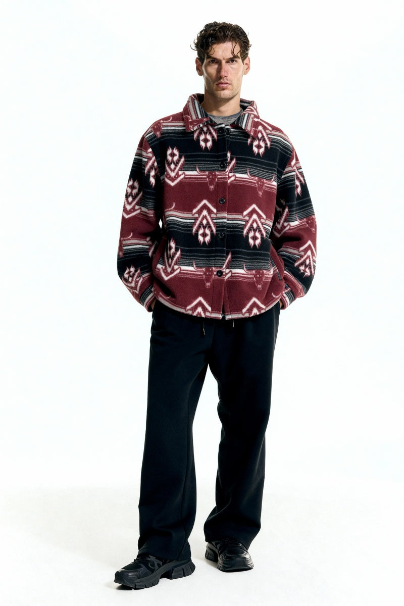 Unisex Big Fleece Shirts|Simple and Premium|Hip Pockets|Button-Up|M-06-001 BlackRed