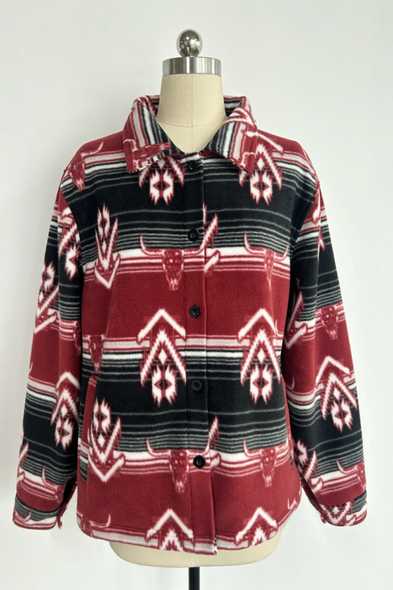 Unisex Big Fleece Shirts|Simple and Premium|Hip Pockets|Button-Up|M-06-001 BlackRed