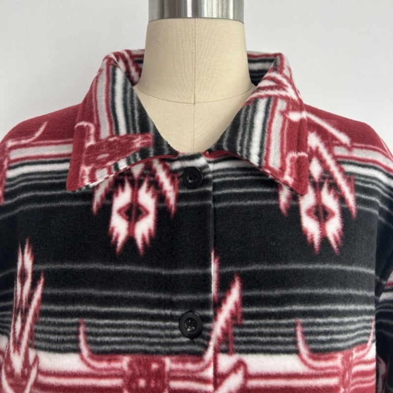 Unisex Big Fleece Shirts|Simple and Premium|Hip Pockets|Button-Up|M-06-001 BlackRed