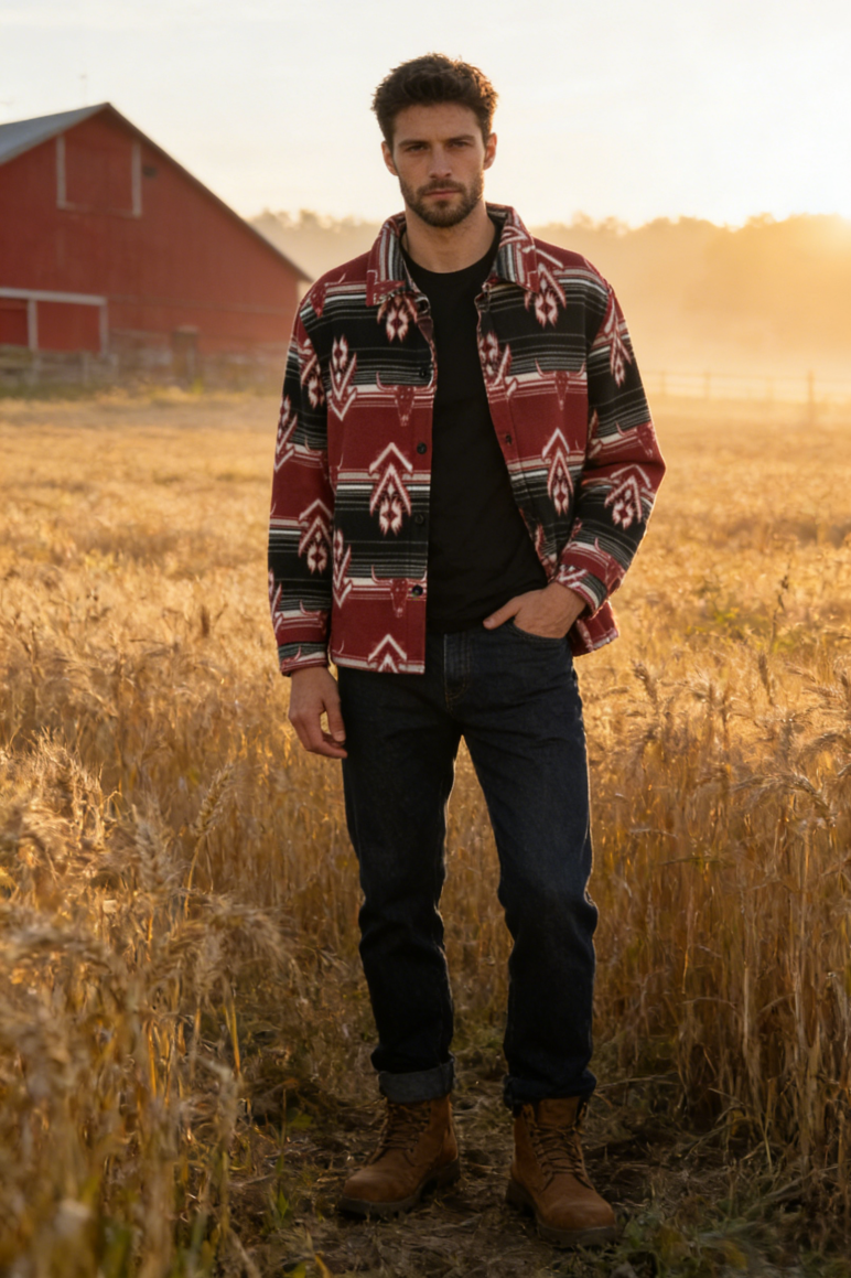 Unisex Big Fleece Shirts|Simple and Premium|Hip Pockets|Button-Up|U-06-001 Black/Red print, Black/Blue print