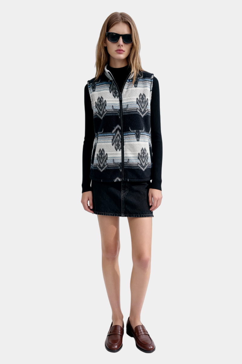 Chaleco polar Lushest | Cremallera frontal completa | Bolsillos de ribete en la cadera | W-06-002-Negro-Azul