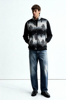 Chaleco polar Lushest | Cremallera frontal completa | Bolsillos de ribete en la cadera | W-06-002-Negro-Azul