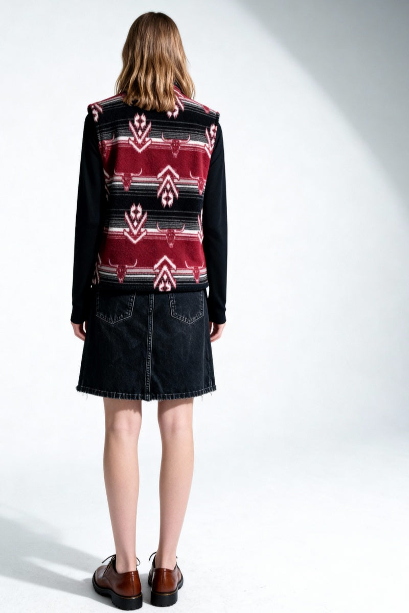 Chaleco polar Lushest | Cremallera frontal completa | Bolsillos de ribete en la cadera | W-06-002-Negro-Rojo