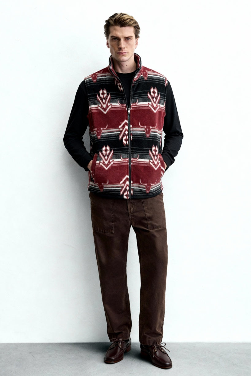 Lushest Fleece Vest|Full Front Zip|Welt Hip Pockets|W-06-002-BlackRed