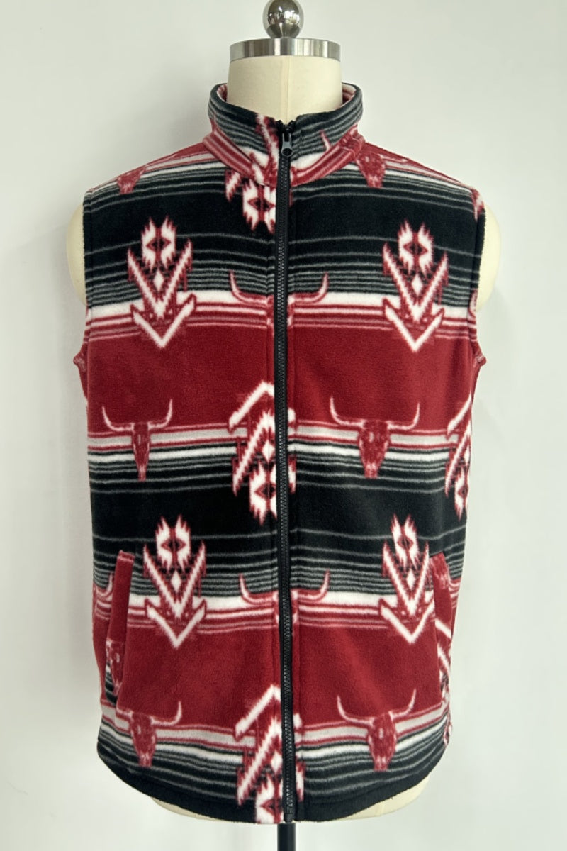 Chaleco polar Lushest | Cremallera frontal completa | Bolsillos de ribete en la cadera | W-06-002-Negro-Rojo