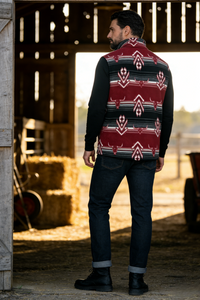 Lushest Fleece Vest|Full Front Zip|Welt Hip Pockets|W-06-002 Black/Red print, Black/Blue print, Dark Choc/Tan print