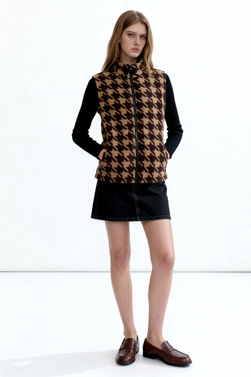 Chaleco polar Lushest | Cremallera frontal completa | Bolsillos de ribete en la cadera | W-06-002-Chocolate oscuro