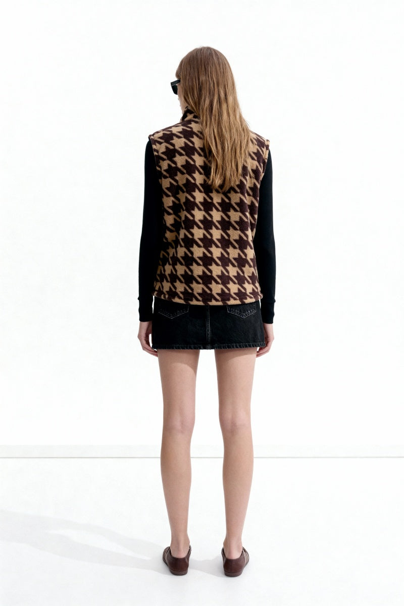 Chaleco polar Lushest | Cremallera frontal completa | Bolsillos de ribete en la cadera | W-06-002-Chocolate oscuro