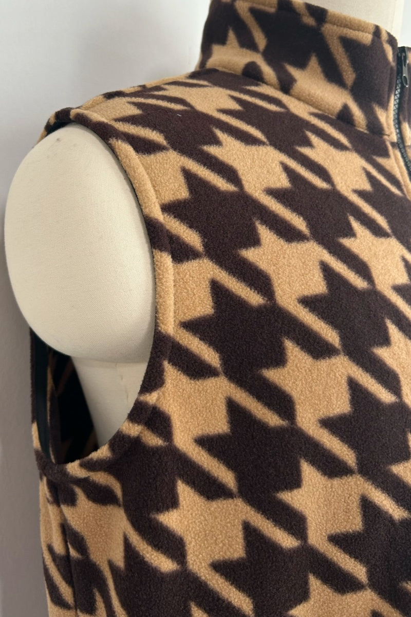 Chaleco polar Lushest | Cremallera frontal completa | Bolsillos de ribete en la cadera | W-06-002-Chocolate oscuro