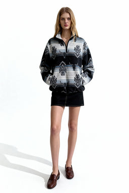 All-day Cozy Quarter-Zip Fleece Cadet Pullove|Relaxed Fit|W-06-003 BlackBlue