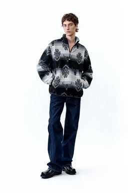 Suéter de cadete de polar con cremallera de un cuarto, cómodo y para todo el día | Ajuste relajado | M-06-003 Negro/Azul