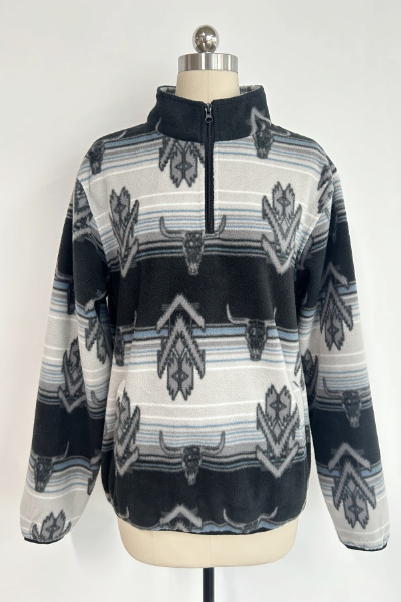 All-day Cozy Quarter-Zip Fleece Cadet Pullove|Relaxed Fit|M-06-003 BlackBlue