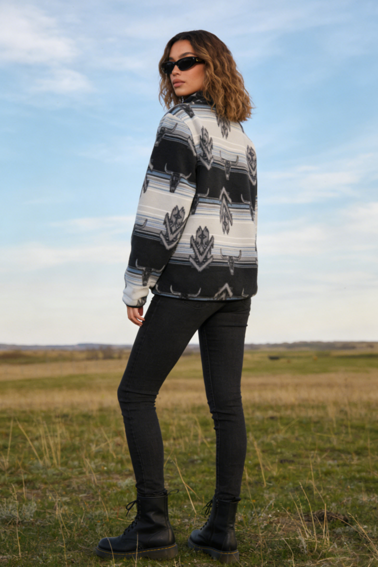 All-day Cozy Quarter-Zip Fleece Cadet Pullove|Relaxed Fit|M-06-003Black/Red print, Black/Blue print