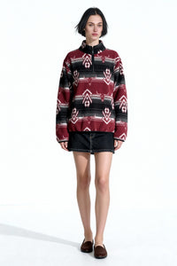 All-day Cozy Quarter-Zip Fleece Cadet Pullove|Relaxed Fit|W-06-003 BalckRed