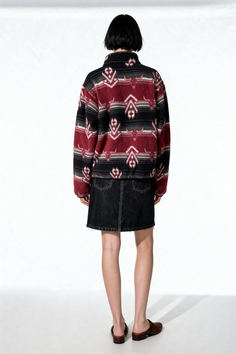 All-day Cozy Quarter-Zip Fleece Cadet Pullove|Relaxed Fit|W-06-003 BalckRed