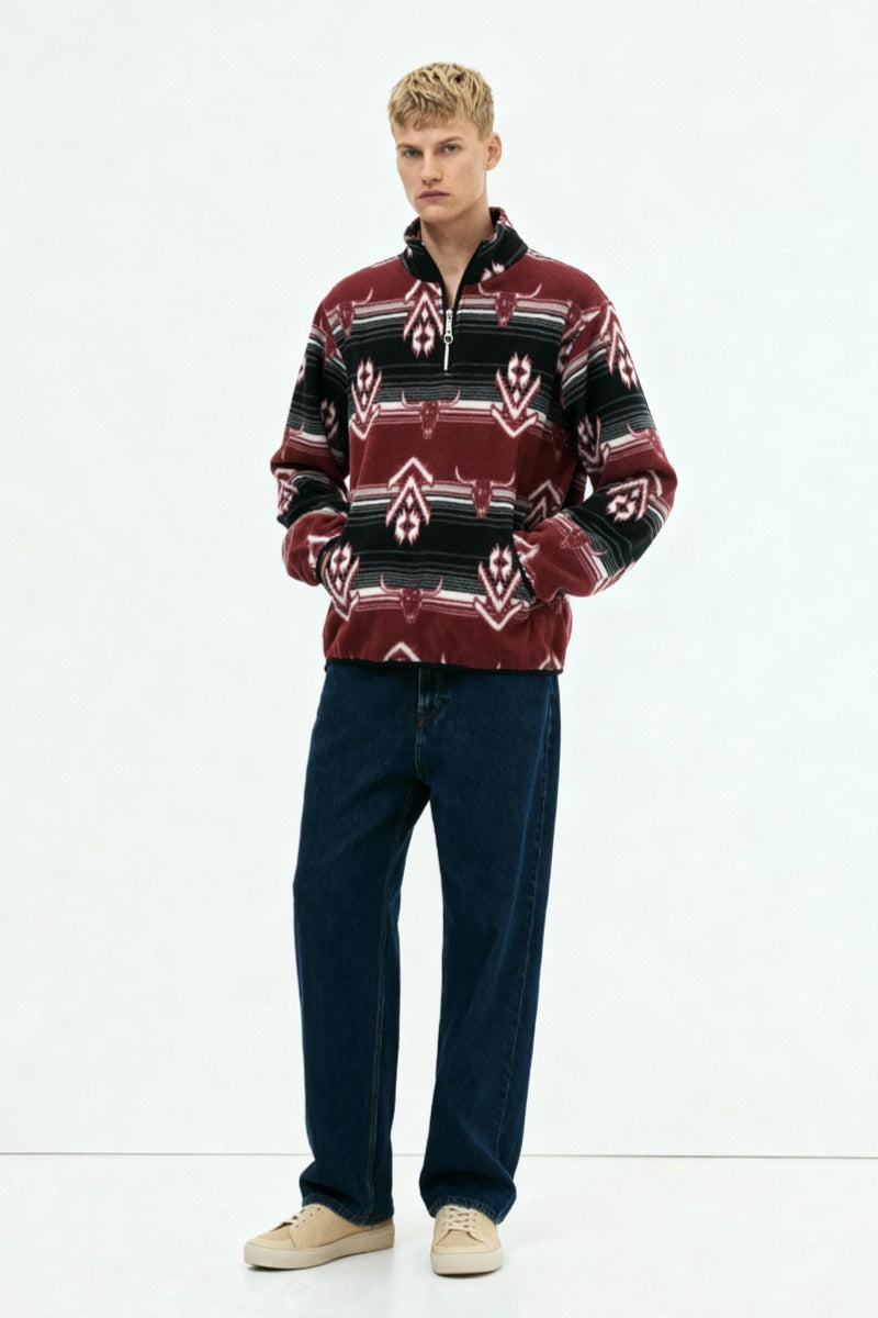 All-day Cozy Quarter-Zip Fleece Cadet Pullove|Relaxed Fit|M-06-003|BlackRed