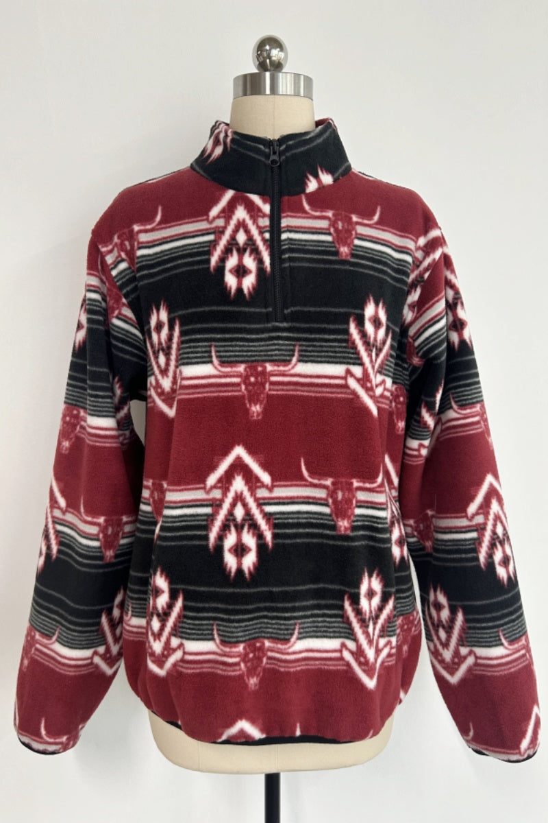 All-day Cozy Quarter-Zip Fleece Cadet Pullove|Relaxed Fit|M-06-003|BlackRed