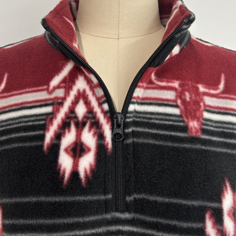 All-day Cozy Quarter-Zip Fleece Cadet Pullove|Relaxed Fit|M-06-003|BlackRed