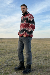 All-day Cozy Quarter-Zip Fleece Cadet Pullove|Relaxed Fit|M-06-003Black/Red print, Black/Blue print