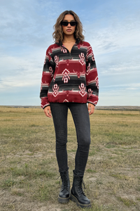 All-day Cozy Quarter-Zip Fleece Cadet Pullove|Relaxed Fit|M-06-003Black/Red print, Black/Blue print