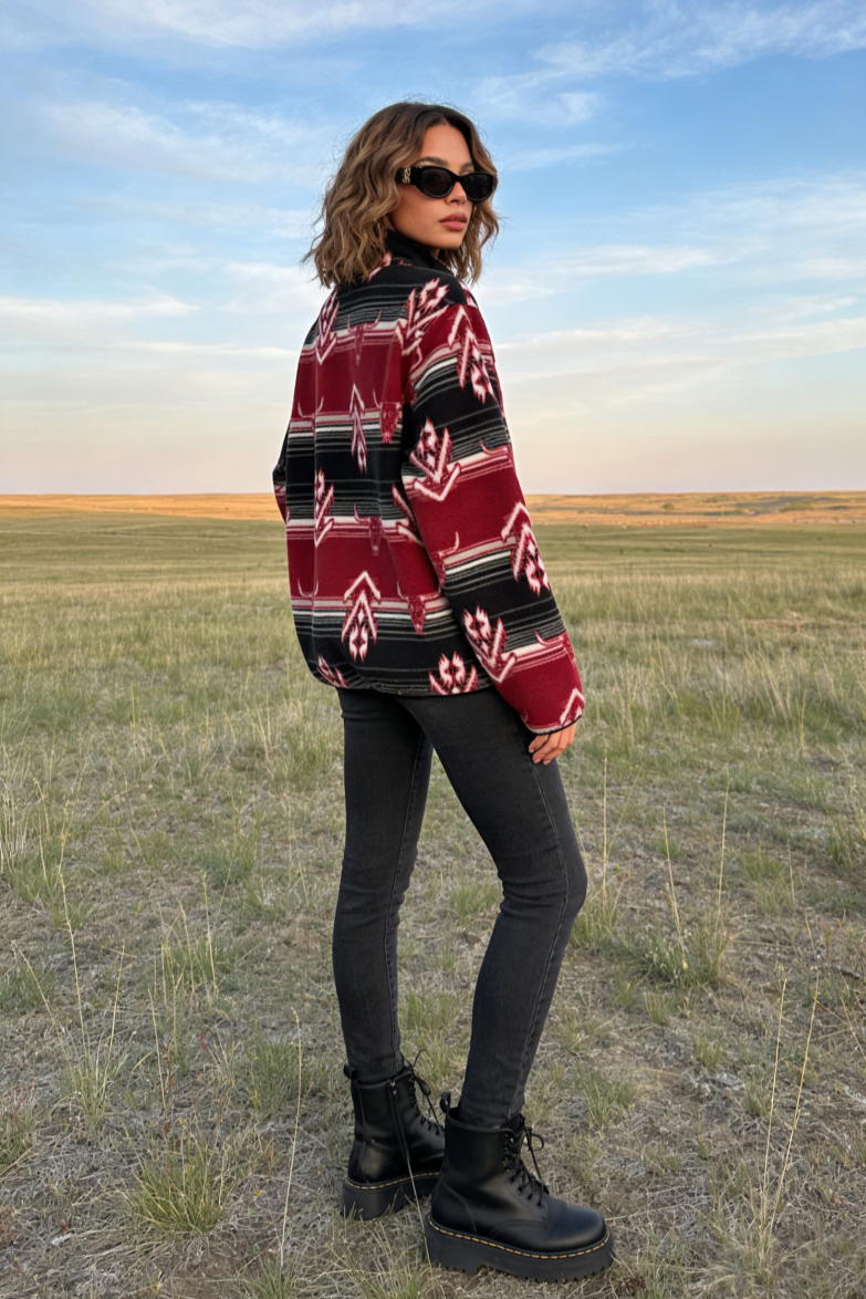 All-day Cozy Quarter-Zip Fleece Cadet Pullove|Relaxed Fit|M-06-003Black/Red print, Black/Blue print