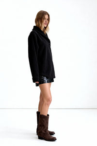 Women's Toasty High-Quality Fleece Pullover With Shawl Collar-W-06-004 Jet Black