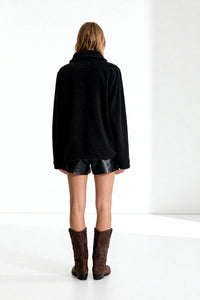 Women's Toasty High-Quality Fleece Pullover With Shawl Collar-W-06-004 Jet Black