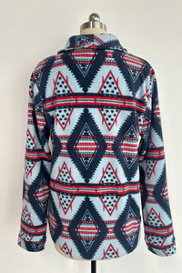 Women's Tasty High-Quality Fleece Pullover With Shawl Collar W-06-005-454 Sky Blue  Aztec