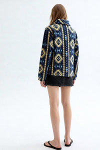 Women's Tasty High-Quality Fleece Pullover With Shawl Collar W-06-004-480 Navy Aztec