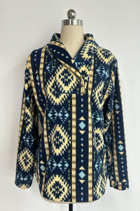 Women's Tasty High-Quality Fleece Pullover With Shawl Collar W-06-004-480 Navy Aztec