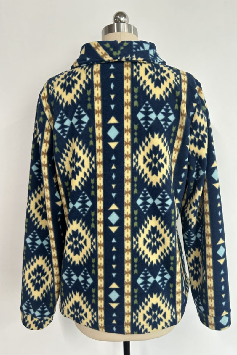 Women's Tasty High-Quality Fleece Pullover With Shawl Collar W-06-004-480 Navy Aztec