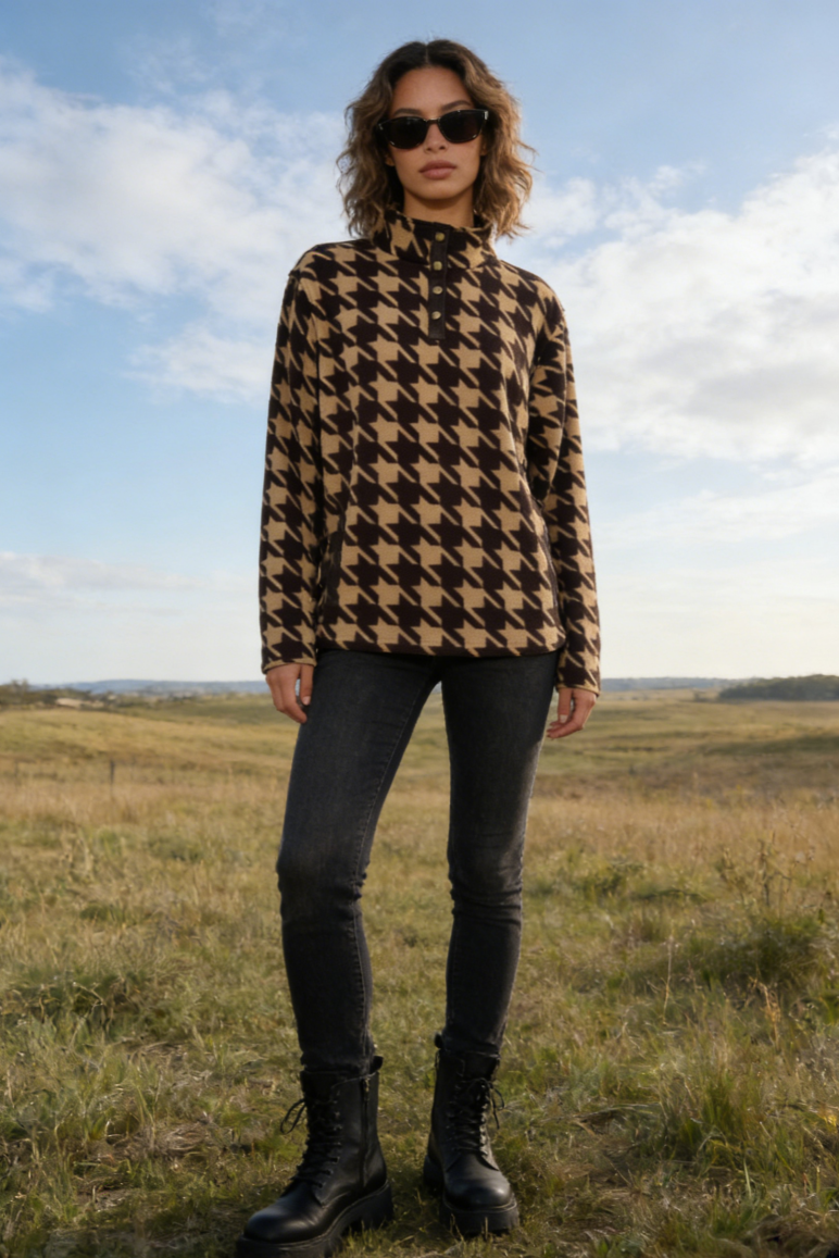 All-Day Cozy Quarter Snap Down Fleece Cadet|Hip Pocket|U-06-006 Dark Choc