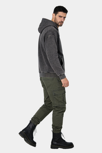 Unisex Vintage Look Garment Washed Full Zip Sweatshirt｜Hip Welted Pockets M-07-022-011 Washed Black