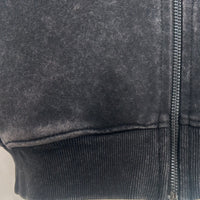 Unisex Vintage Look Garment Washed Full Zip Sweatshirt｜Hip Welted Pockets M-07-022-011 Washed Black