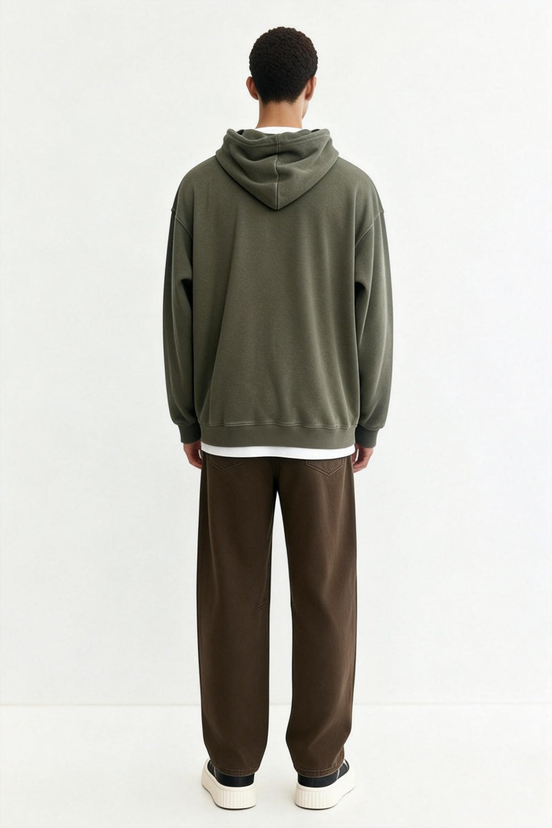 Unisex Vintage Look Garment Washed Full Zip Sweatshirt｜Hip Welted Pockets M-07-022-300Army